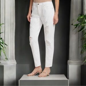 NWT Frame Le Garcon distressed mid rise white jeans